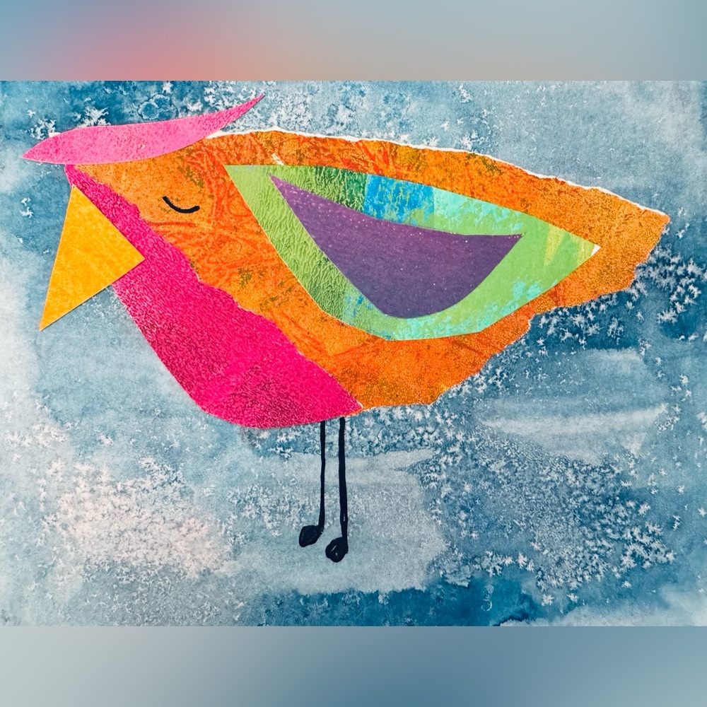 Handmade original bird collage art